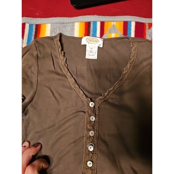 Talbots Top Womens Petite Green Scalloped Neckline Pima Cotton Casual - Picture 2 of 11